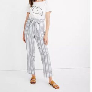 Madewell Linen-Cotton Paperbag Pants in Dark Baltic Stripe, Size 6